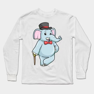 Elephant as Gentleman with Hat & Bow tie Long Sleeve T-Shirt